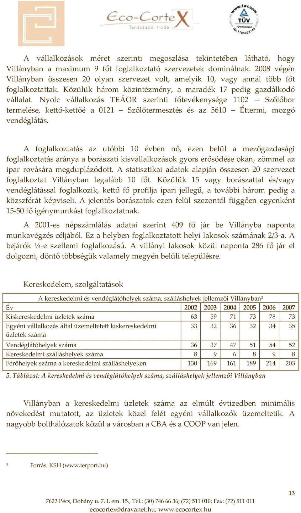 Nyolc vállalkozás TEÁOR szerinti főtevékenysége 1102 Szőlőbor termelése, kettő kettőé a 0121 Szőlőtermesztés és az 5610 Éttermi, mozgó vendéglátás.