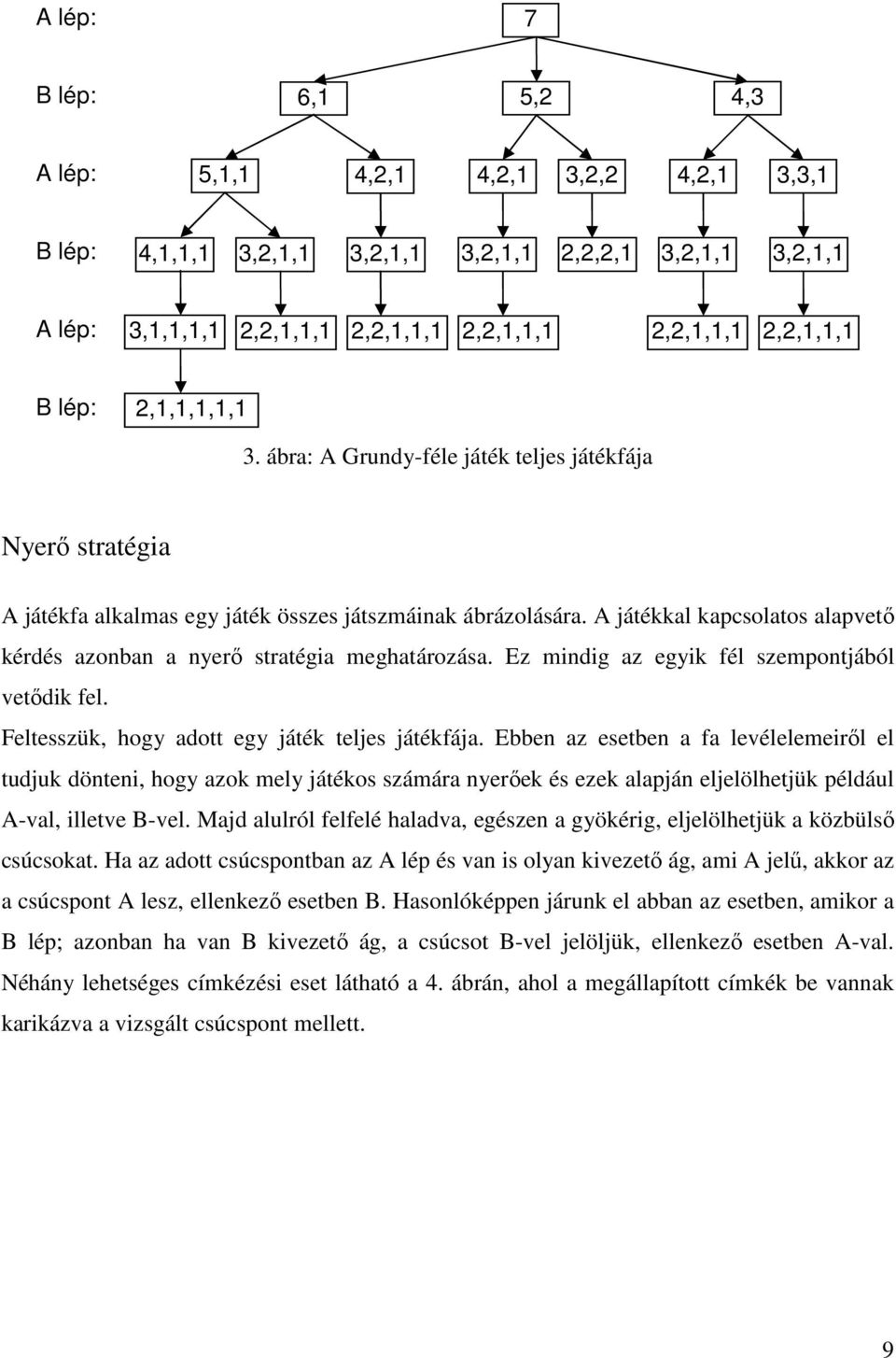 A játékkal kapcsolatos alapvető kérdés azonban a nyerő stratégia meghatározása. Ez mindig az egyik fél szempontjából vetődik fel. Feltesszük, hogy adott egy játék teljes játékfája.