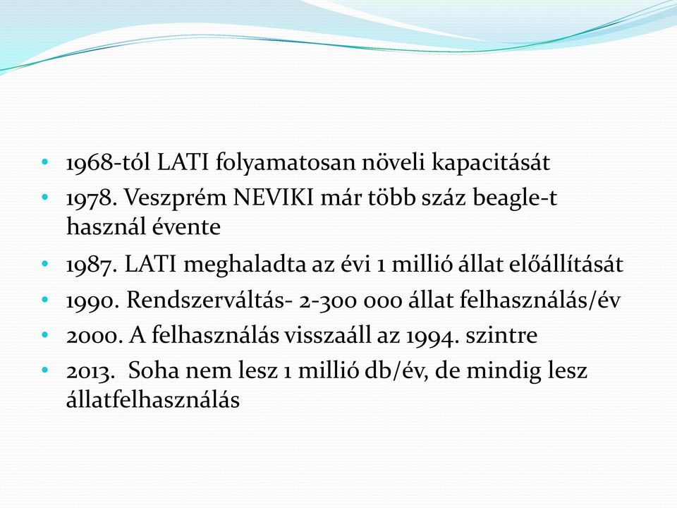 LATI meghaladta az évi 1 millió állat előállítását 1990.