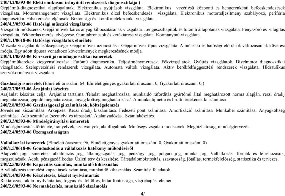 Elektronikus motorteljesítmény szabályozó, periféria diagnosztika. Hibakeresési eljárások. Biztonsági és komfortelektronika vizsgálata. 240/4.