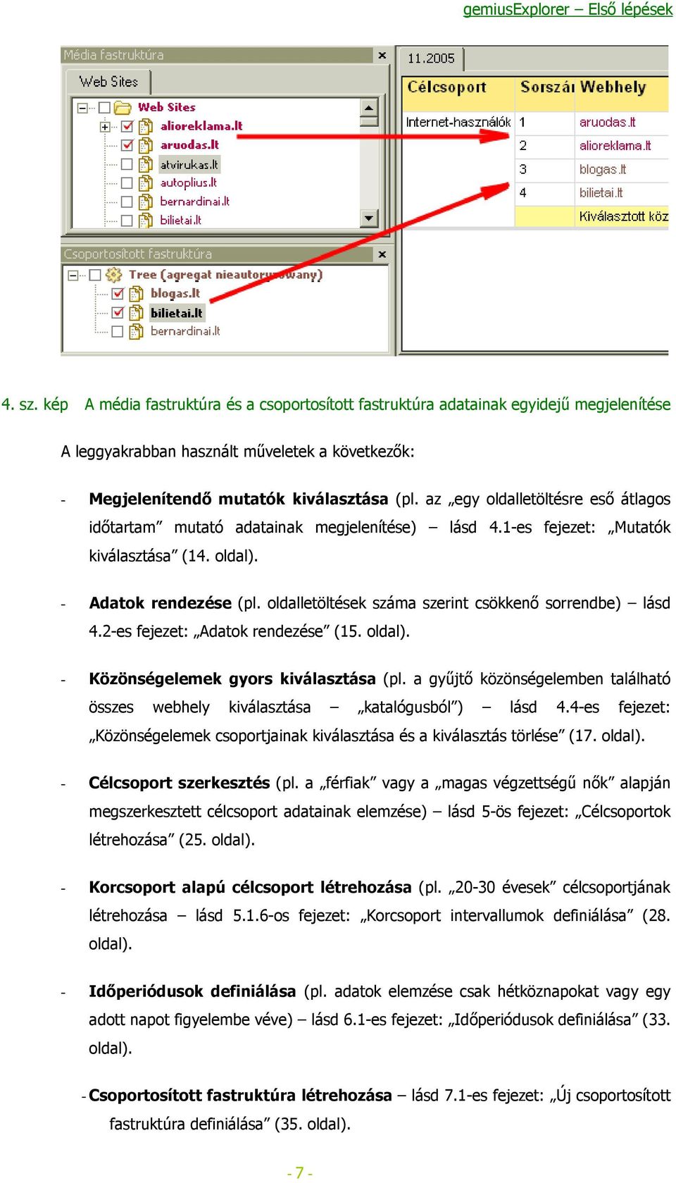 az egy oldalletöltésre eső átlagos időtartam mutató adatainak megjelenítése) lásd 4.1-es fejezet: Mutatók kiválasztása (14. oldal). - Adatok rendezése (pl.