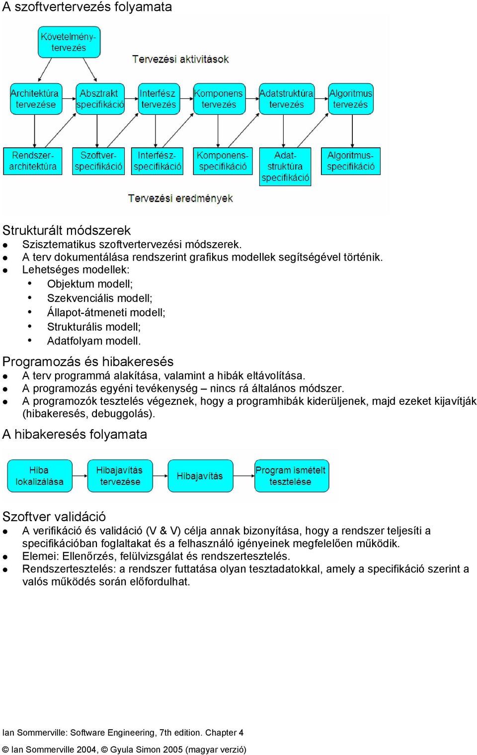 Programozás és hibakeresés A terv programmá alakítása, valamint a hibák eltávolítása. A programozás egyéni tevékenység nincs rá általános módszer.