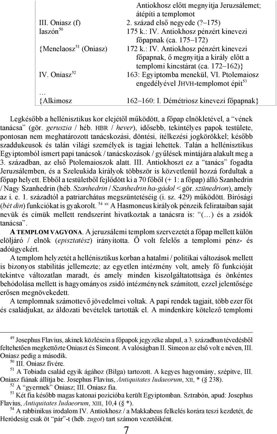 Ptolemaiosz engedélyével JHVH-templomot épít 53 162 160: I. Démétriosz kinevezi főpapnak} Legkésőbb a hellénisztikus kor elejétől működött, a főpap elnökletével, a vének tanácsa (gör. geruszia / héb.