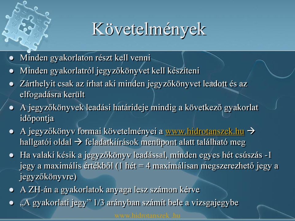 hu hallgatói oldal feladatkiírások menüpont alatt található meg Ha valaki késik a jegyzőkönyv leadással, minden egyes hét csúszás -1 jegy a maximális értékből (1