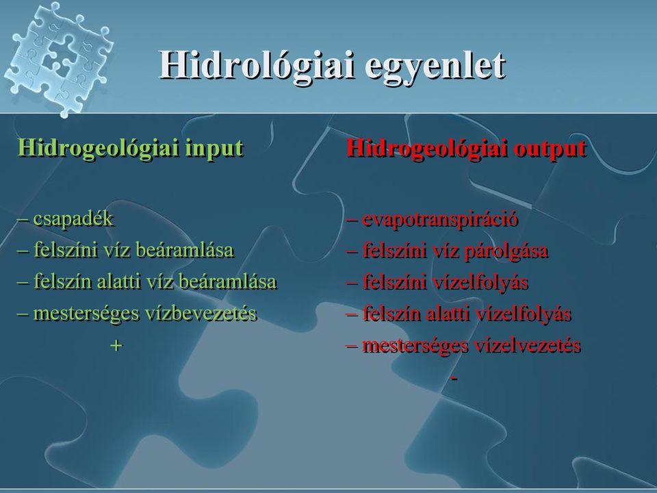 párolgása felszín alatti víz beáramlása felszíni vízelfolyás