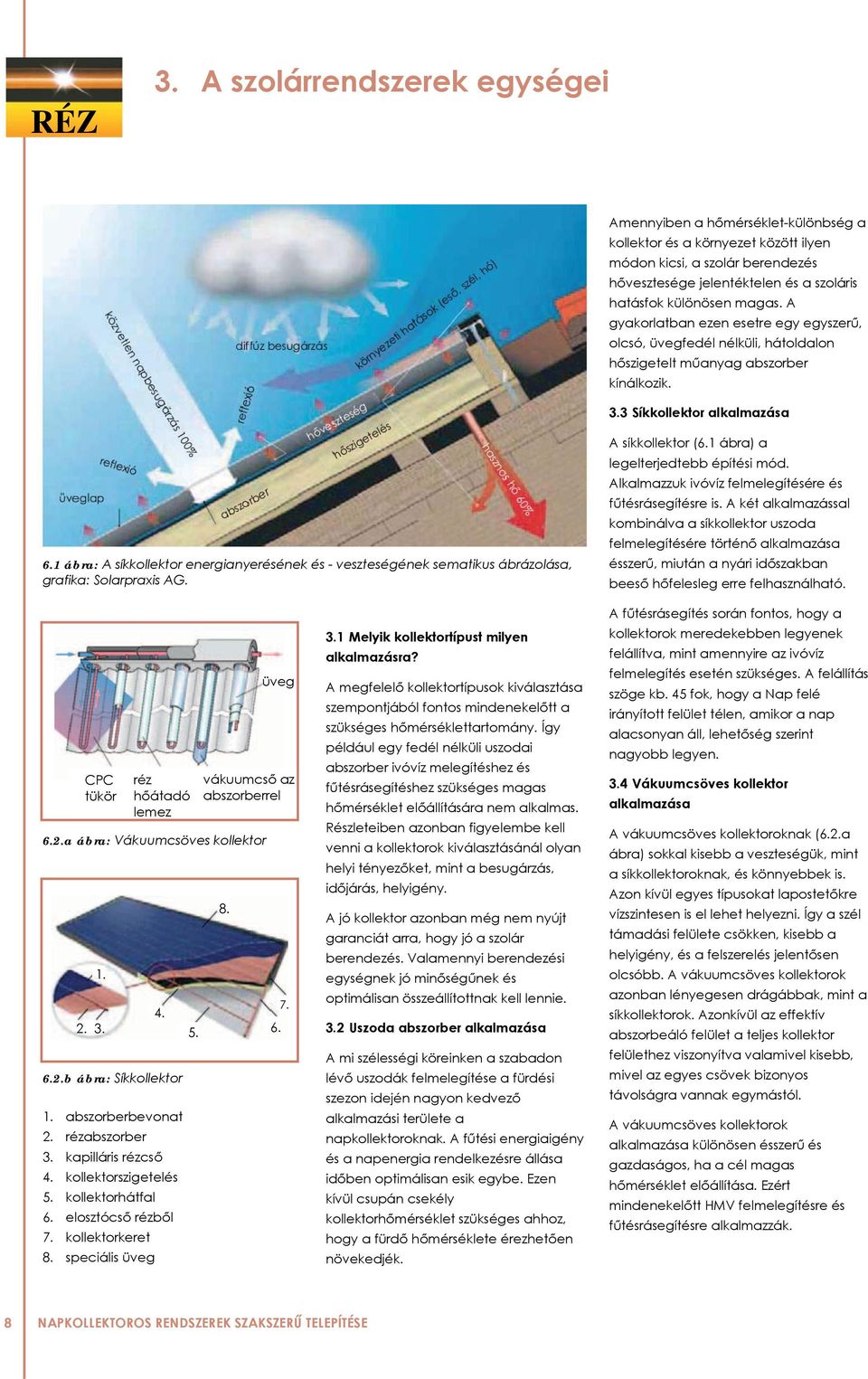 1 ábra: A síkkollektor energianyerésének és - veszteségének sematikus ábrázolása, grafika: Solarpraxis AG. A síkkollektor (6.1 ábra) a legelterjedtebb építési mód.