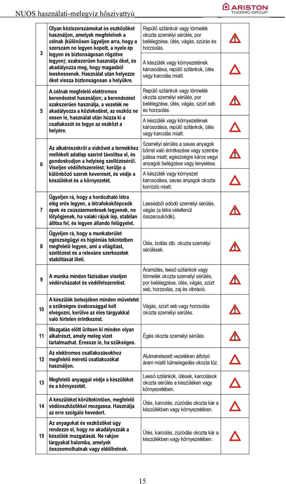 A célnak megfelelő elektromos berendezést használjon; a berendezést szakszerűen használja, a vezeték ne akadályozza a közlekedést, az eszköz ne essen le, használat után húzza ki a csatlakozót és