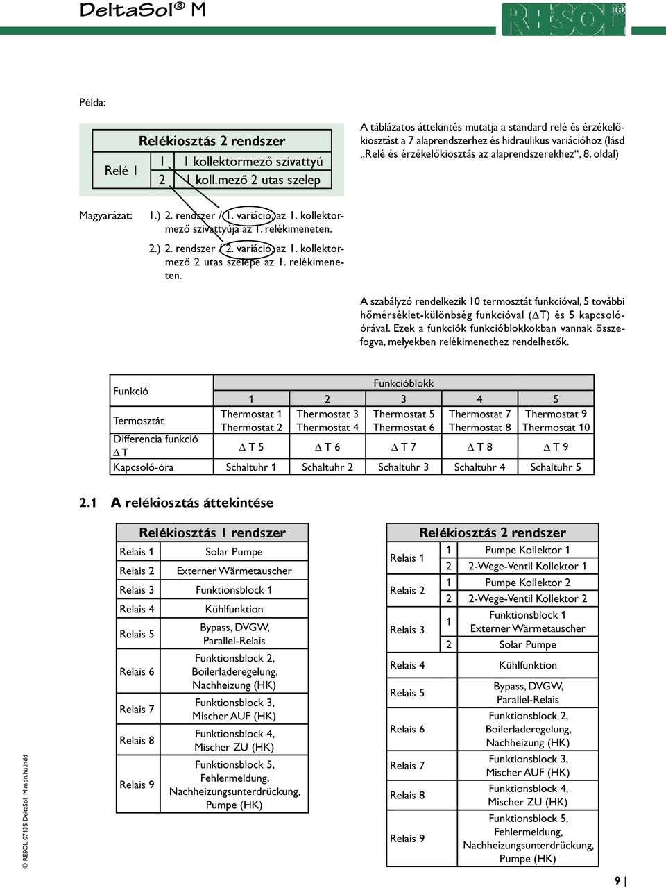 oldal) Magyarázat: 1.) 2. rendszer / 1. variáció, az 1. kollektormező szivattyúja az 1. relékimeneten.