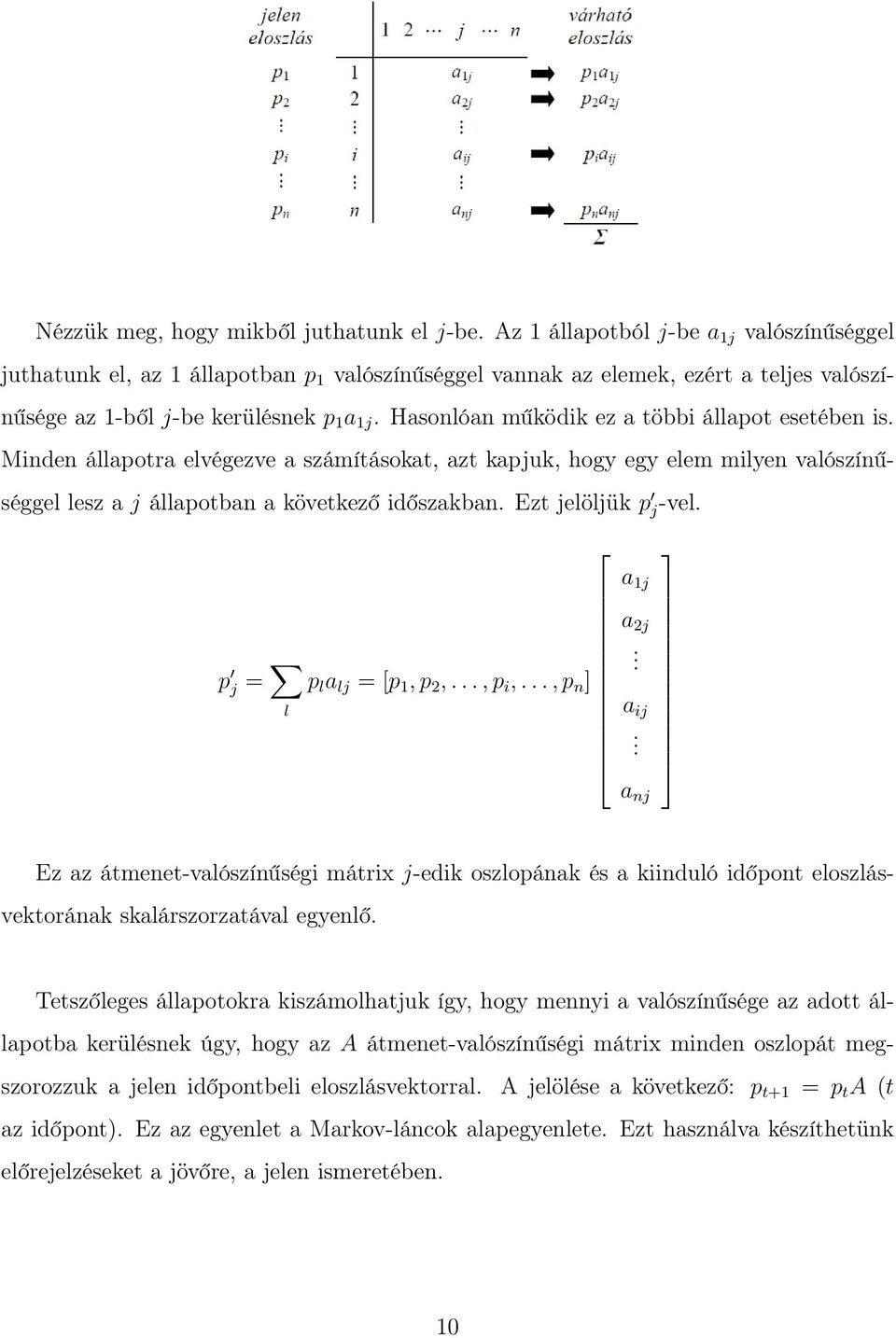 Hasonlóan működik ez a többi állapot esetében is. Minden állapotra elvégezve a számításokat, azt kapjuk, hogy egy elem milyen valószínűséggel lesz a j állapotban a következő időszakban.