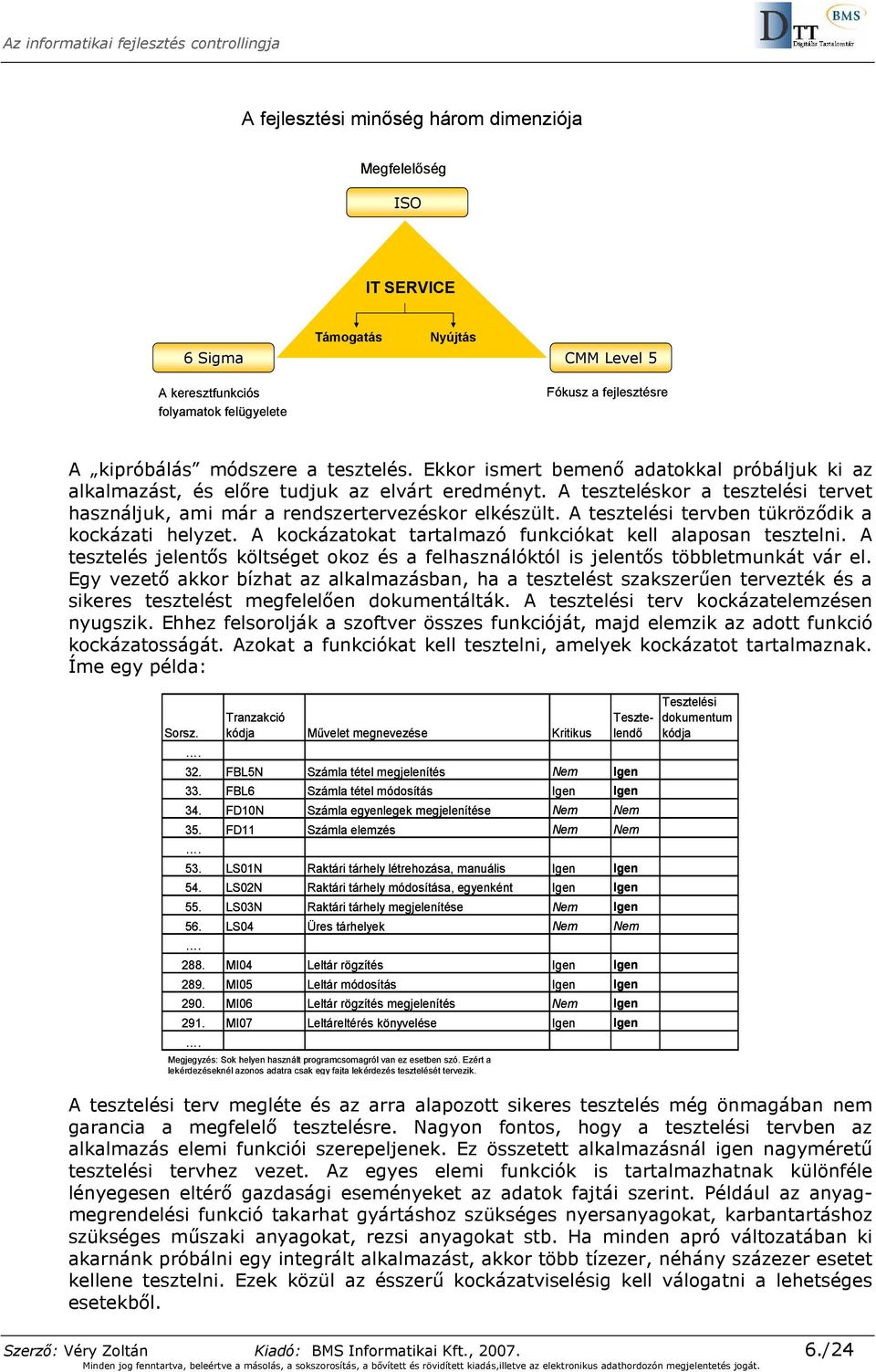 A tesztelési tervben tükrözıdik a kockázati helyzet. A kockázatokat tartalmazó funkciókat kell alaposan tesztelni.