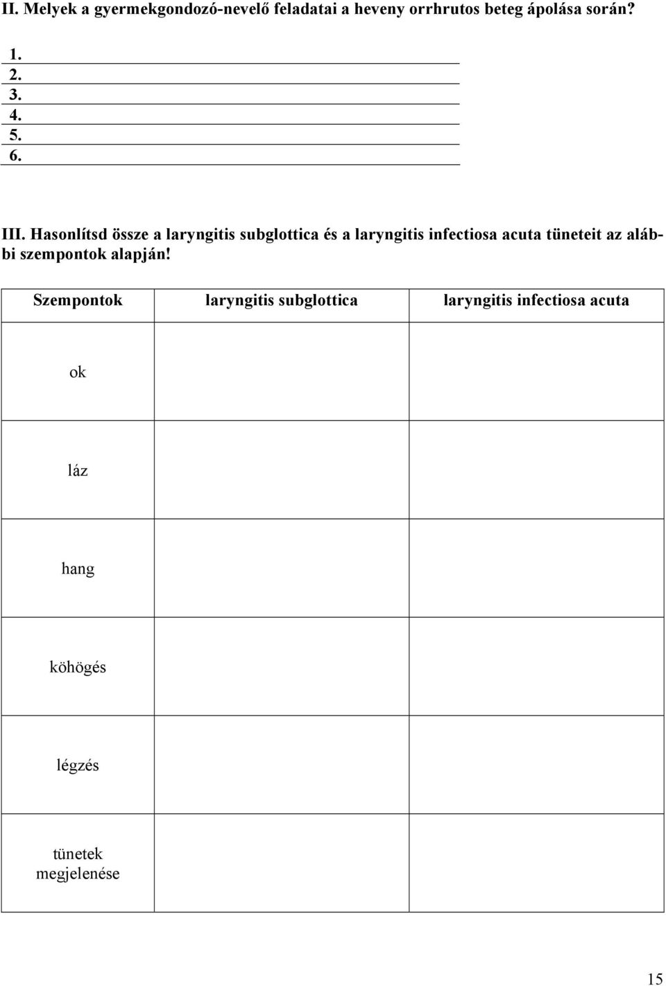 Hasonlítsd össze a laryngitis subglottica és a laryngitis infectiosa acuta