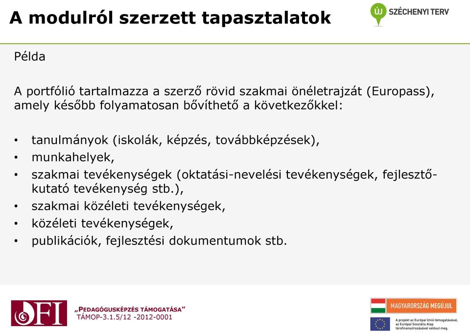 továbbképzések), munkahelyek, szakmai tevékenységek (oktatási-nevelési tevékenységek, fejlesztőkutató