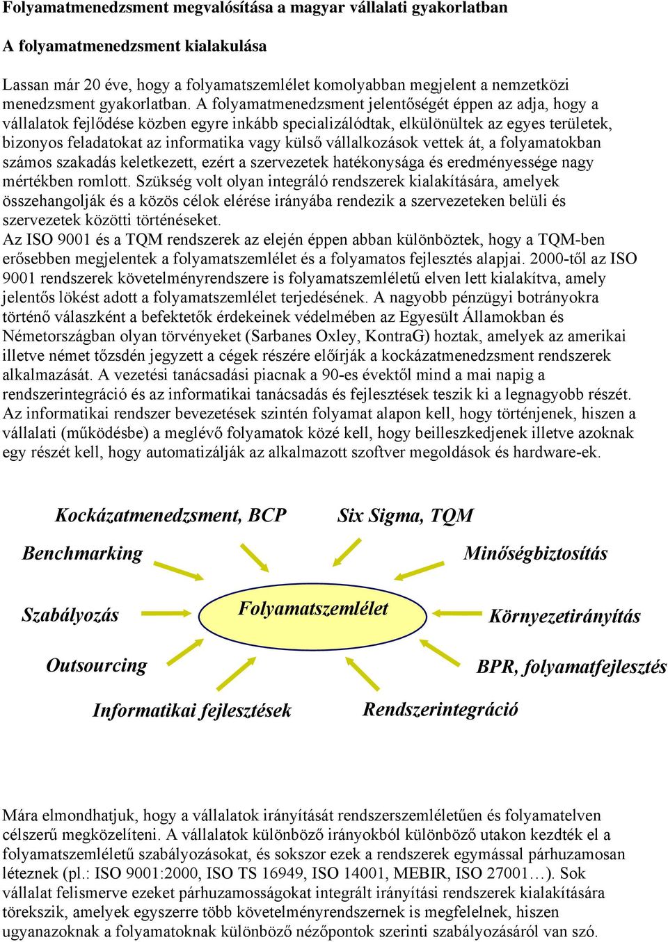 A folyamatmenedzsment jelentőségét éppen az adja, hogy a vállalatok fejlődése közben egyre inkább specializálódtak, elkülönültek az egyes területek, bizonyos feladatokat az informatika vagy külső