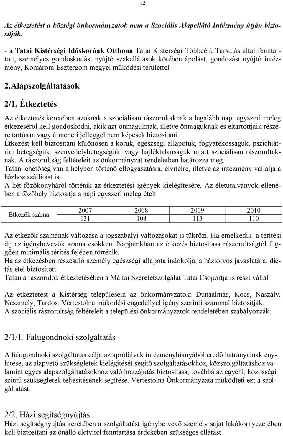 Komárom-Esztergom megyei működési területtel. 2.Alapszolgáltatások 2/1.