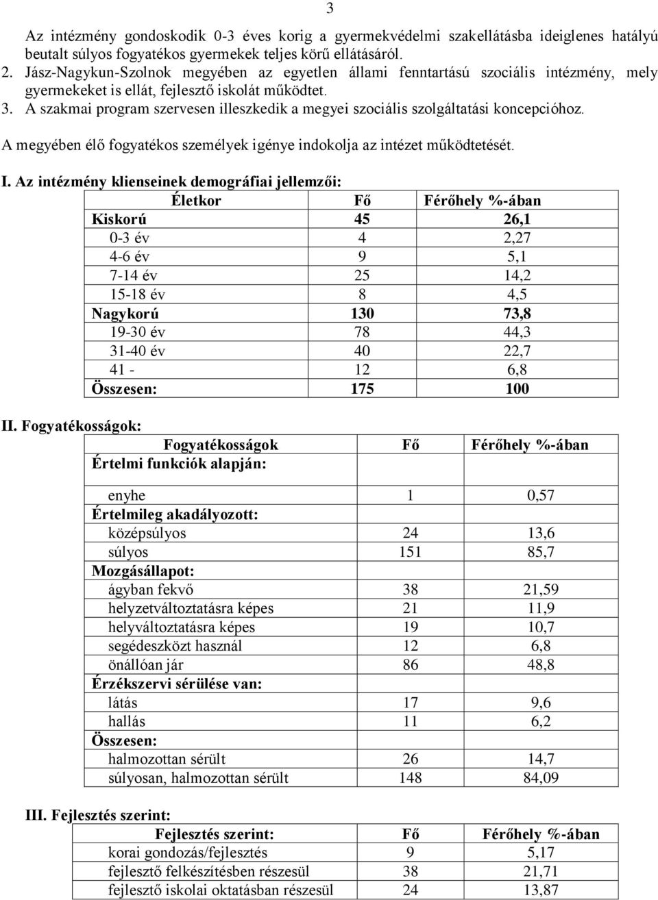 A szakmai program szervesen illeszkedik a megyei szociális szolgáltatási koncepcióhoz. A megyében élő fogyatékos személyek igénye indokolja az intézet működtetését. I.