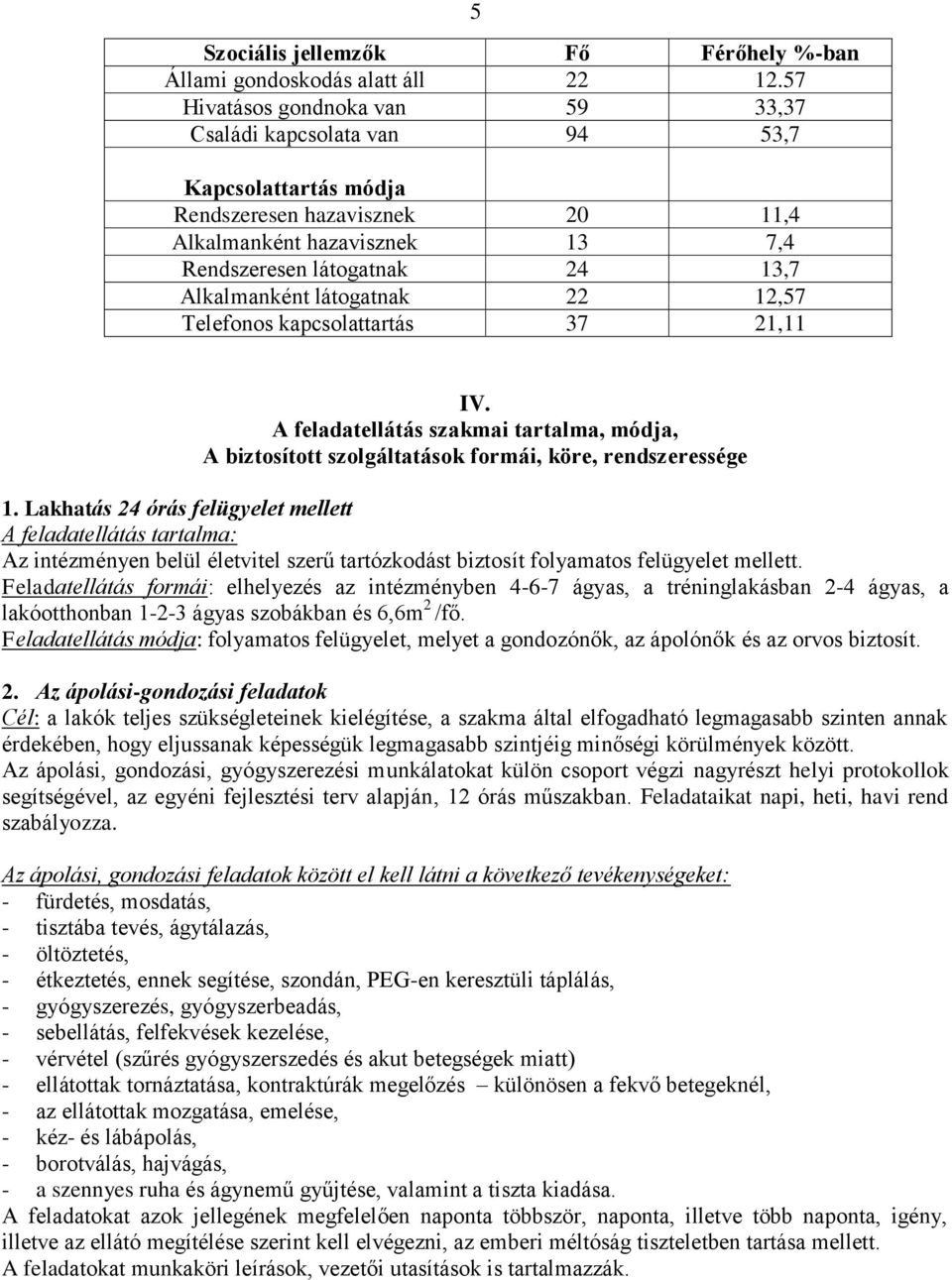 látogatnak 22 12,57 Telefonos kapcsolattartás 37 21,11 IV. A feladatellátás szakmai tartalma, módja, A biztosított szolgáltatások formái, köre, rendszeressége 1.