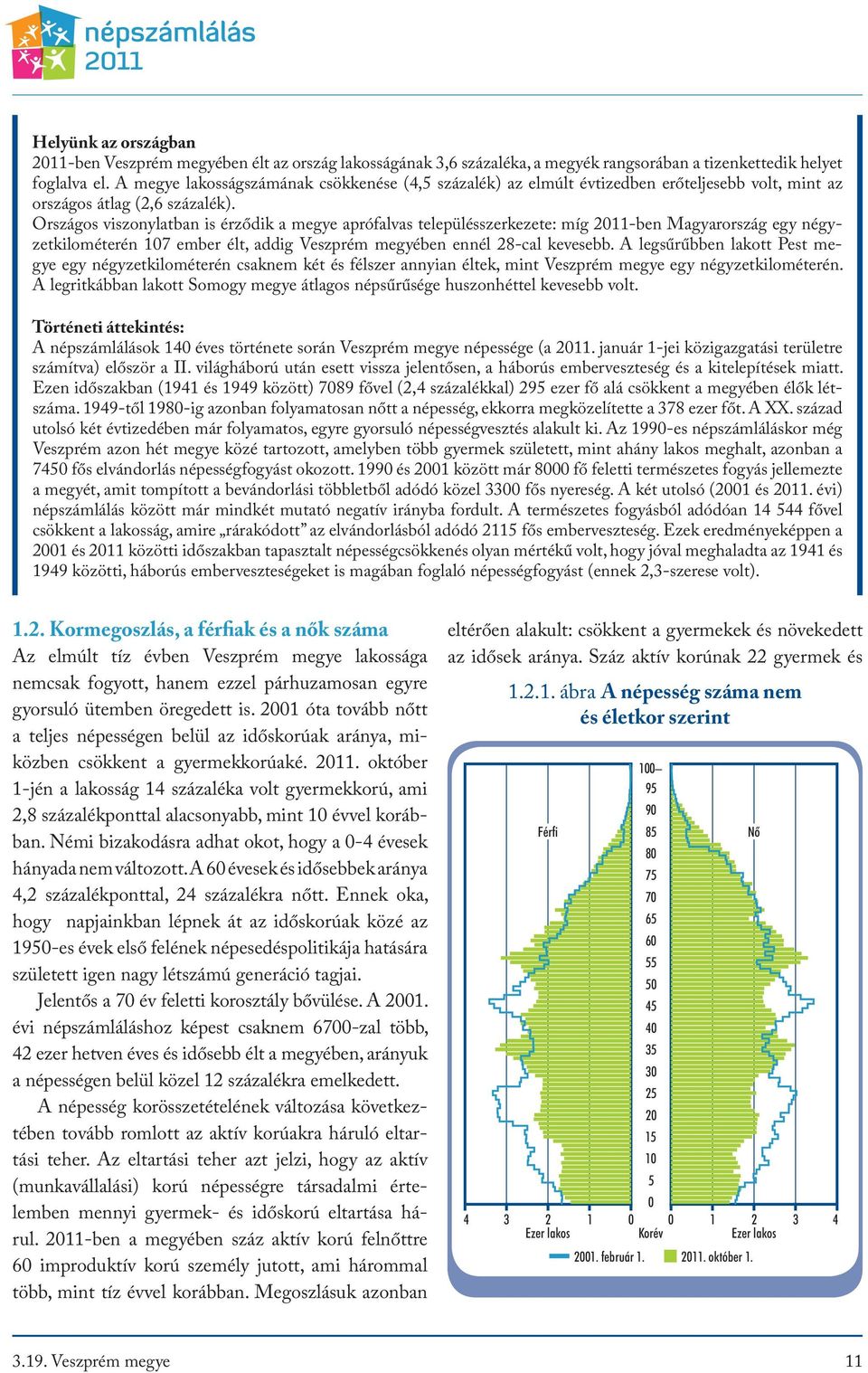 Országos viszonylatban is érződik a megye aprófalvas településszerkezete: míg 2011-ben Magyarország egy négyzetkilométerén 107 ember élt, addig Veszprém megyében ennél 28-cal kevesebb.