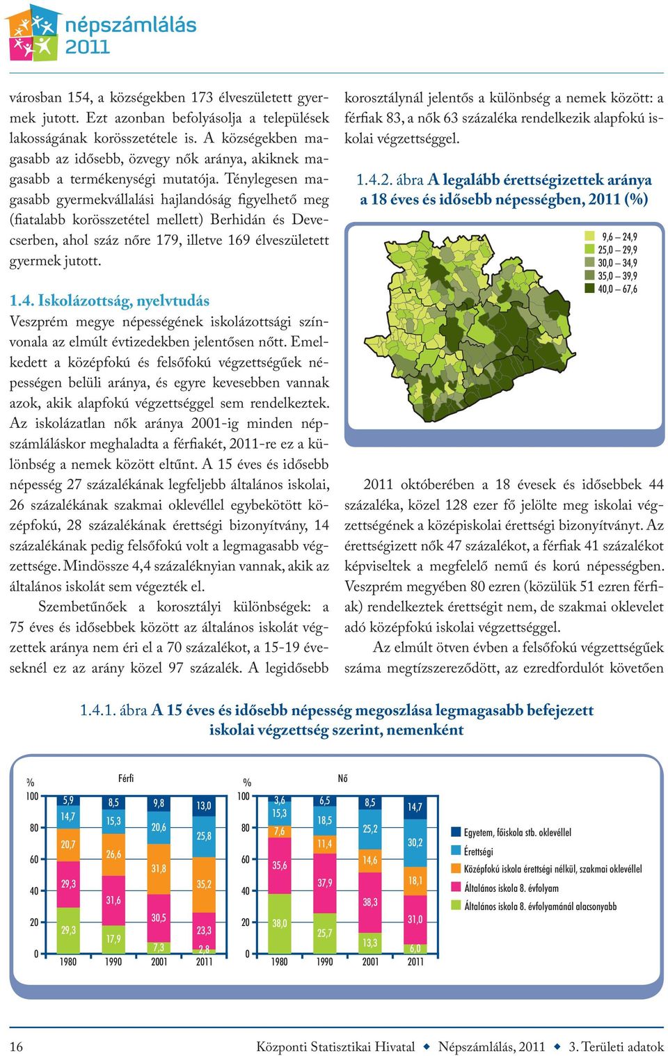 Ténylegesen magasabb gyermekvállalási hajlandóság figyelhető meg (fiatalabb korösszetétel mellett) Berhidán és Devecserben, ahol száz nőre 179, illetve 169 élveszületett gyermek jutott. 1.4.