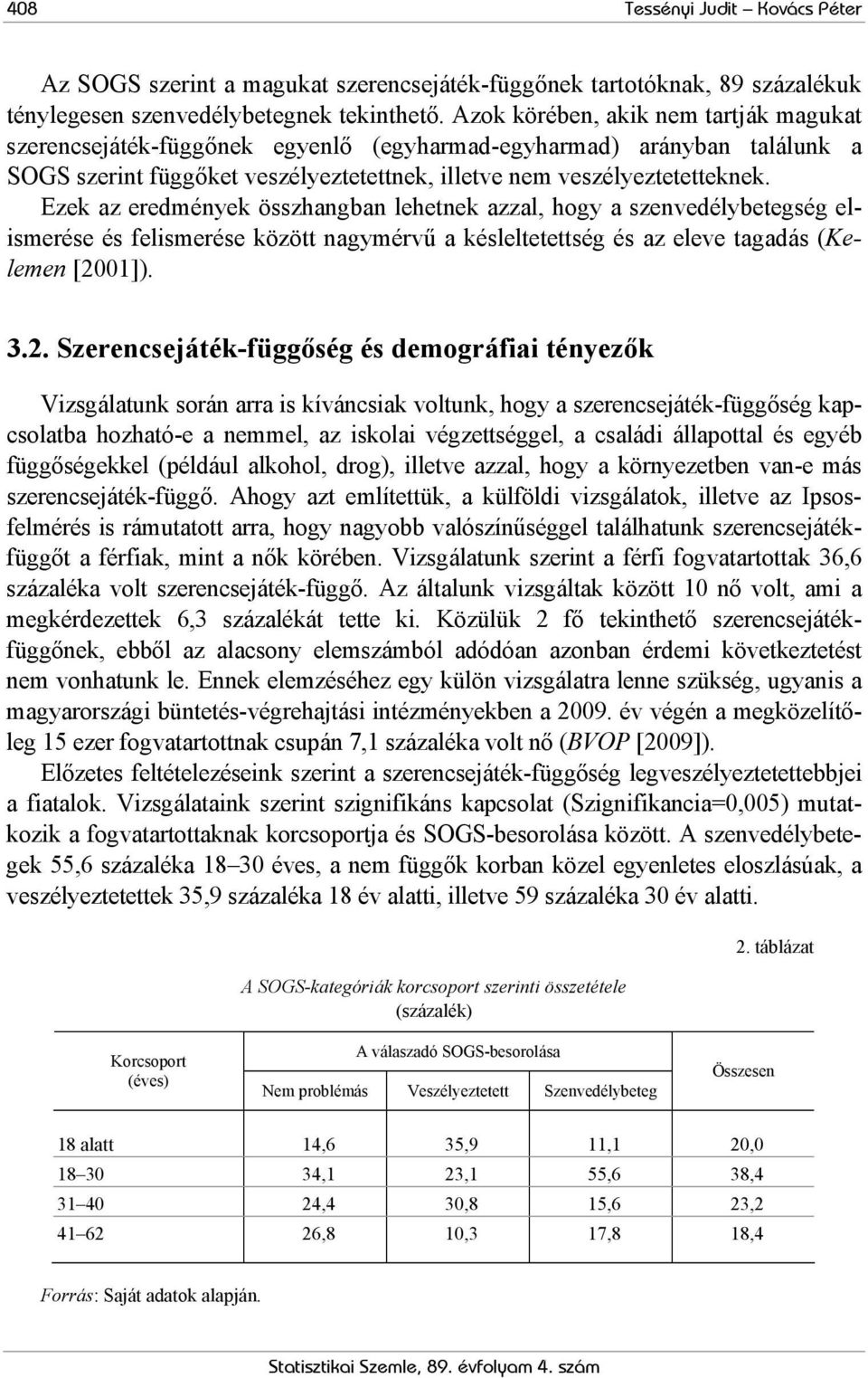 Ezek az eredmények összhangban lehetnek azzal, hogy a szenvedélybetegség elismerése és felismerése között nagymérvű a késleltetettség és az eleve tagadás (Kelemen [20