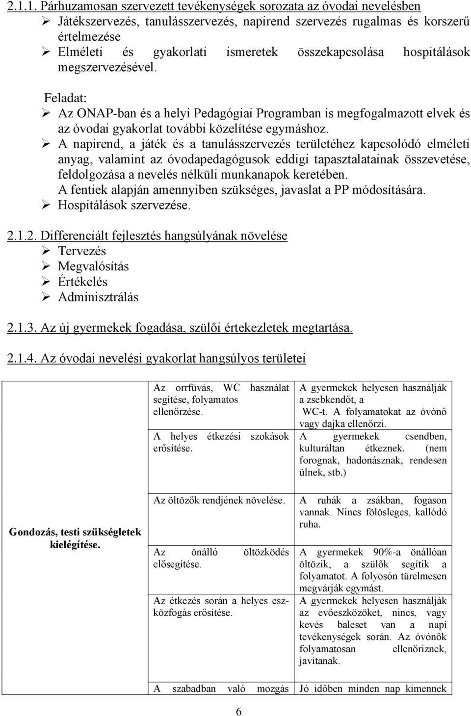 A napirend, a játék és a tanulásszervezés területéhez kapcsolódó elméleti anyag, valamint az óvodapedagógusok eddigi tapasztalatainak összevetése, feldolgozása a nevelés nélküli munkanapok keretében.