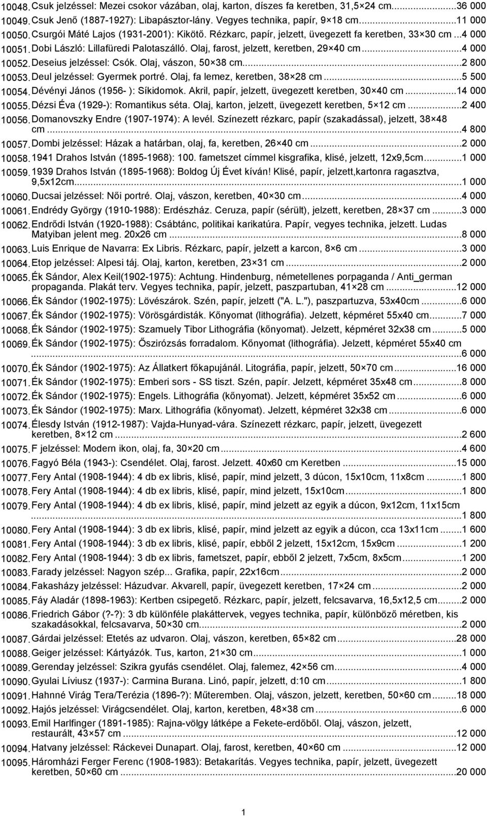 ..4 000 10052.Deseius jelzéssel: Csók. Olaj, vászon, 50 38 cm...2 800 10053.Deul jelzéssel: Gyermek portré. Olaj, fa lemez, keretben, 38 28 cm...5 500 10054.Dévényi János (1956- ): Síkidomok.