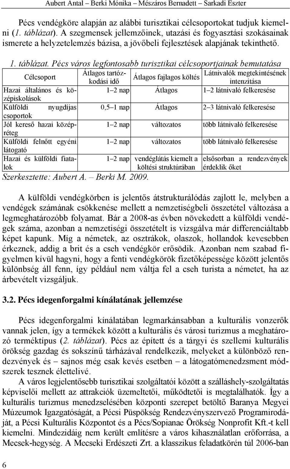 Pécs város legfontosabb turisztikai célcsoportjainak bemutatása Célcsoport Átlagos tartózkodási idő intenzitása Látnivalók megtekintésének Átlagos fajlagos költés Hazai általános és középiskolások 1