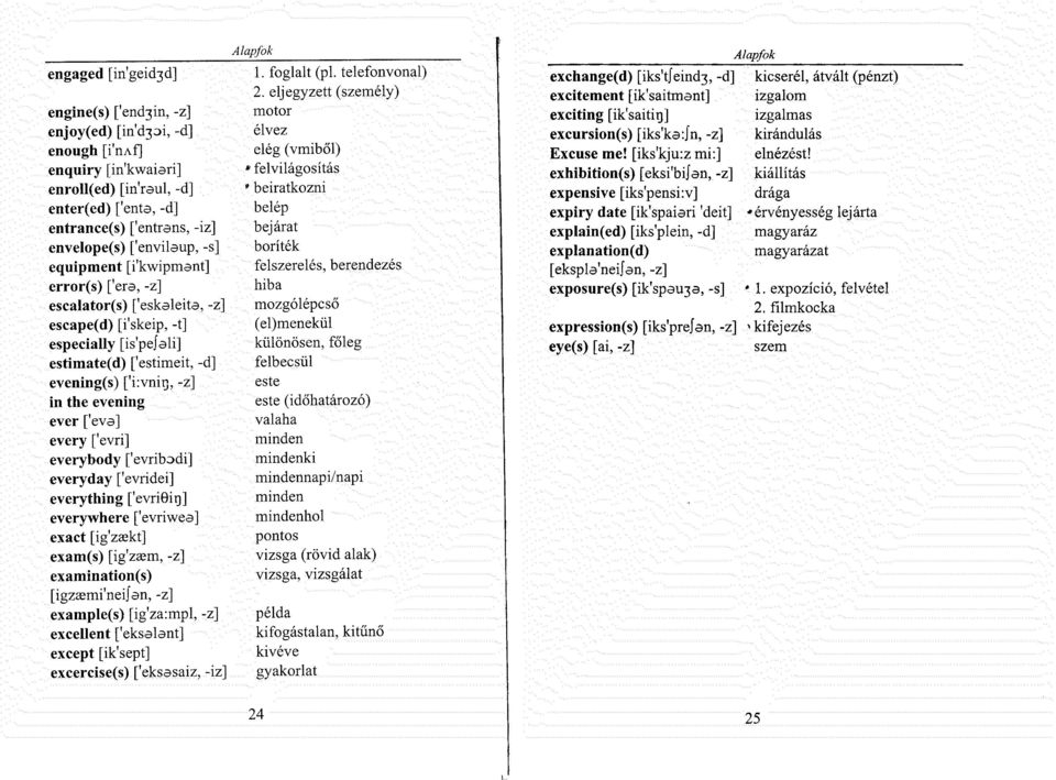 evening ever f'eva] every ['evri] everybody ['evribodi] everyday ['evridei] everything [evriöirj] everywhere ['evriwea] exact [ig'zaakt] exam(s) [ig'zsem, -z] examination(s) [igzasmi'neifan, -z]