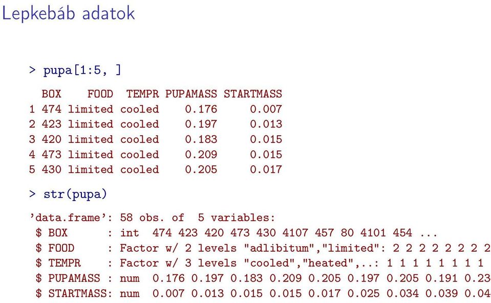 of 5 variables: $ BOX : int 474 423 420 473 430 4107 457 80 4101 454.