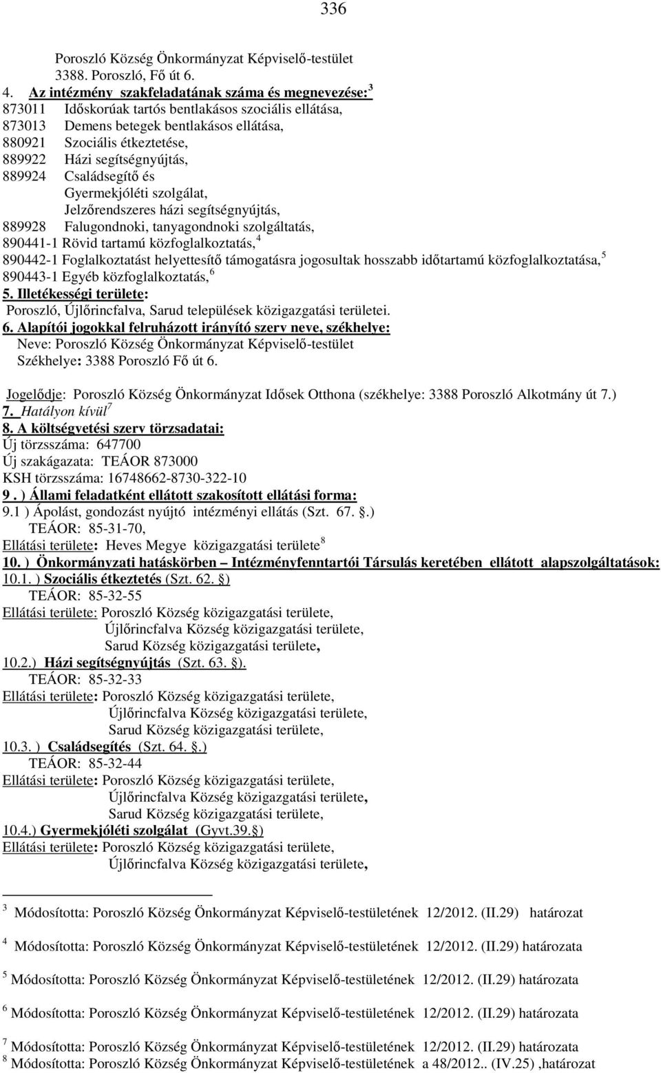 segítségnyújtás, 889924 Családsegítő és Gyermekjóléti szolgálat, Jelzőrendszeres házi segítségnyújtás, 889928 Falugondnoki, tanyagondnoki szolgáltatás, 890441-1 Rövid tartamú közfoglalkoztatás, 4