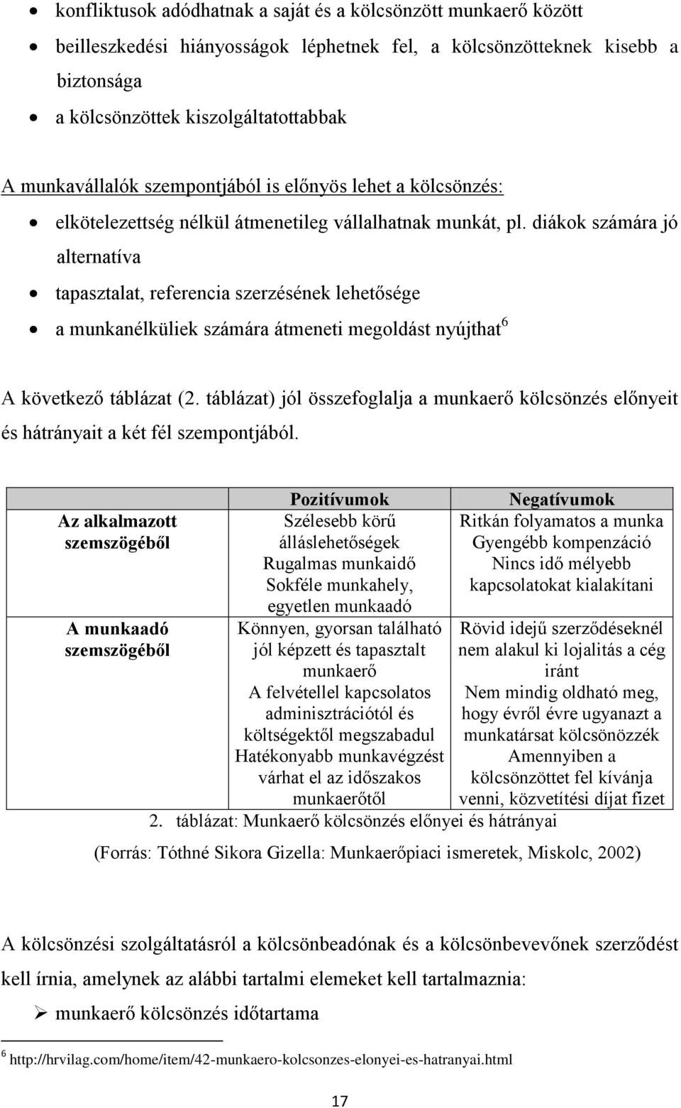 diákok számára jó alternatíva tapasztalat, referencia szerzésének lehetősége a munkanélküliek számára átmeneti megoldást nyújthat 6 A következő táblázat (2.