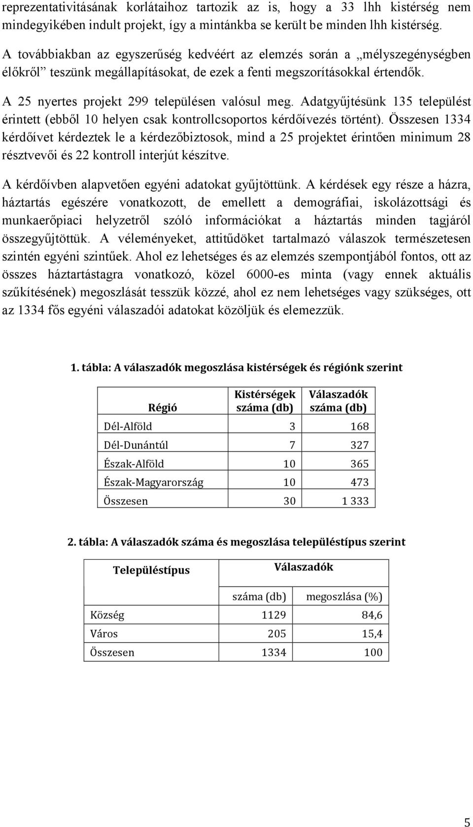 A 25 nyertes projekt 299 településen valósul meg. Adatgyőjtésünk 135 települést érintett (ebbıl 10 helyen csak kontrollcsoportos kérdıívezés történt).