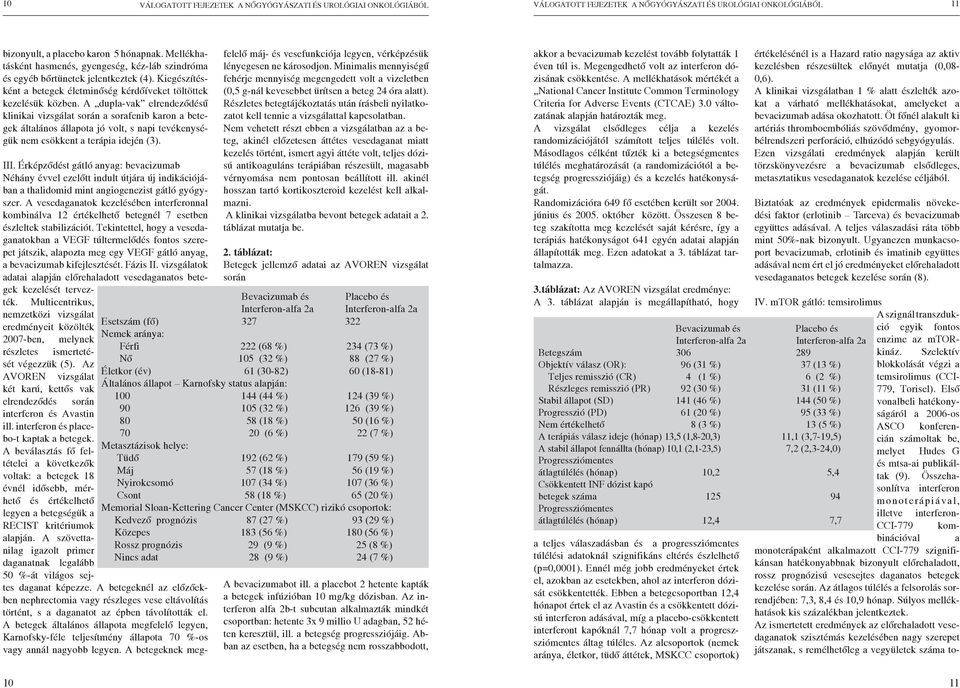 A dupla-vak elrendeződésű klinikai vizsgálat során a sorafenib karon a betegek általános állapota jó volt, s napi tevékenységük nem csökkent a terápia idején (3). III.