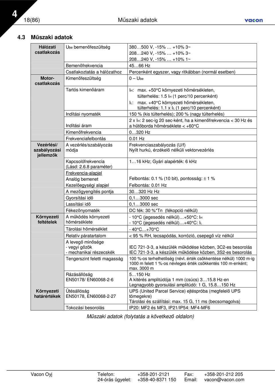 +10% 3~ 208 240 V, -15% +10% 1~ Bemenıfrekvencia 45 66 Hz Csatlakoztatás a hálózathoz Percenként egyszer, vagy ritkábban (normál esetben) Kimenıfeszültség 0 Ube Tartós kimenıáram Indítási nyomaték