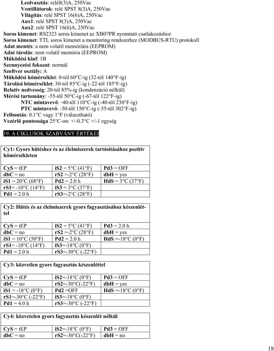 memória (EEPROM) M ködési kinf: 1B Szennyezési fokozat: normál Szoftver osztály: A M ködési h mérséklet: 0-tól 60 C-ig (32-tól 140 F-ig) Tárolási h mérséklet: 30-tól 85 C-ig (-22-tól 185 F-ig)