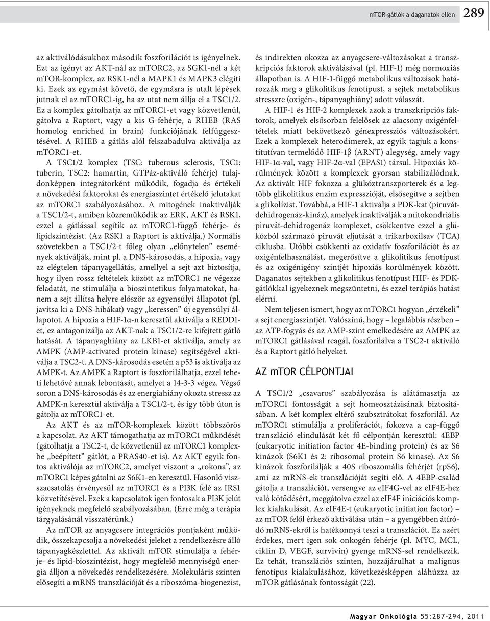 Ez a komplex gátolhatja az mtorc1-et vagy közvetlenül, gátolva a Raptort, vagy a kis G-fehérje, a RHEB (RAS homolog enriched in brain) funkciójának felfüggesztésével.