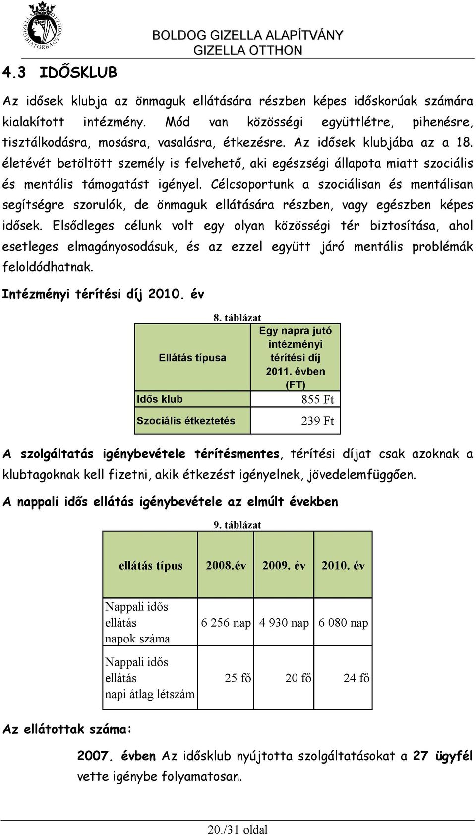 életévét betöltött személy is felvehető, aki egészségi állapota miatt szociális és mentális támogatást igényel.