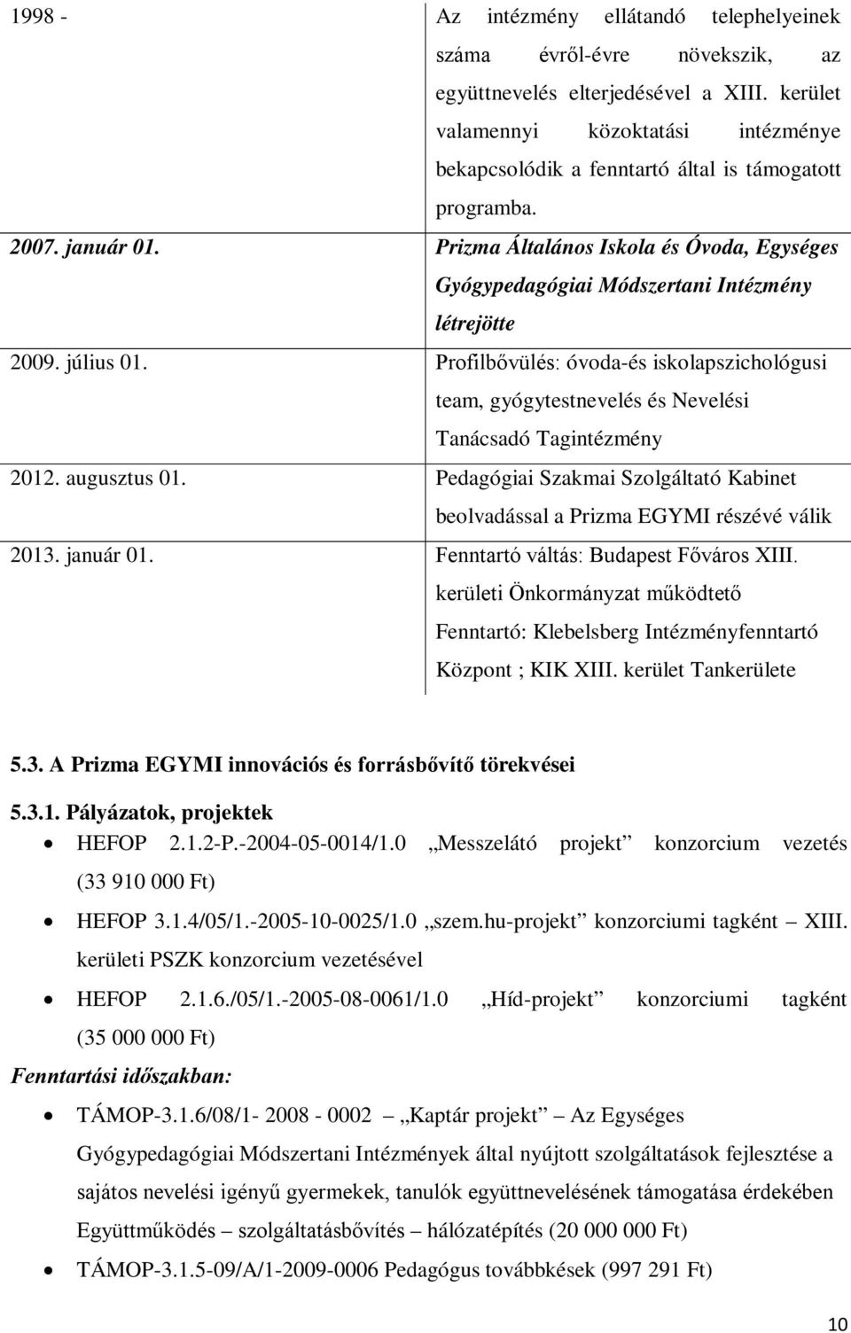 Prizma Általános Iskola és Óvoda, Egységes Gyógypedagógiai Módszertani Intézmény létrejötte 2009. július 01.