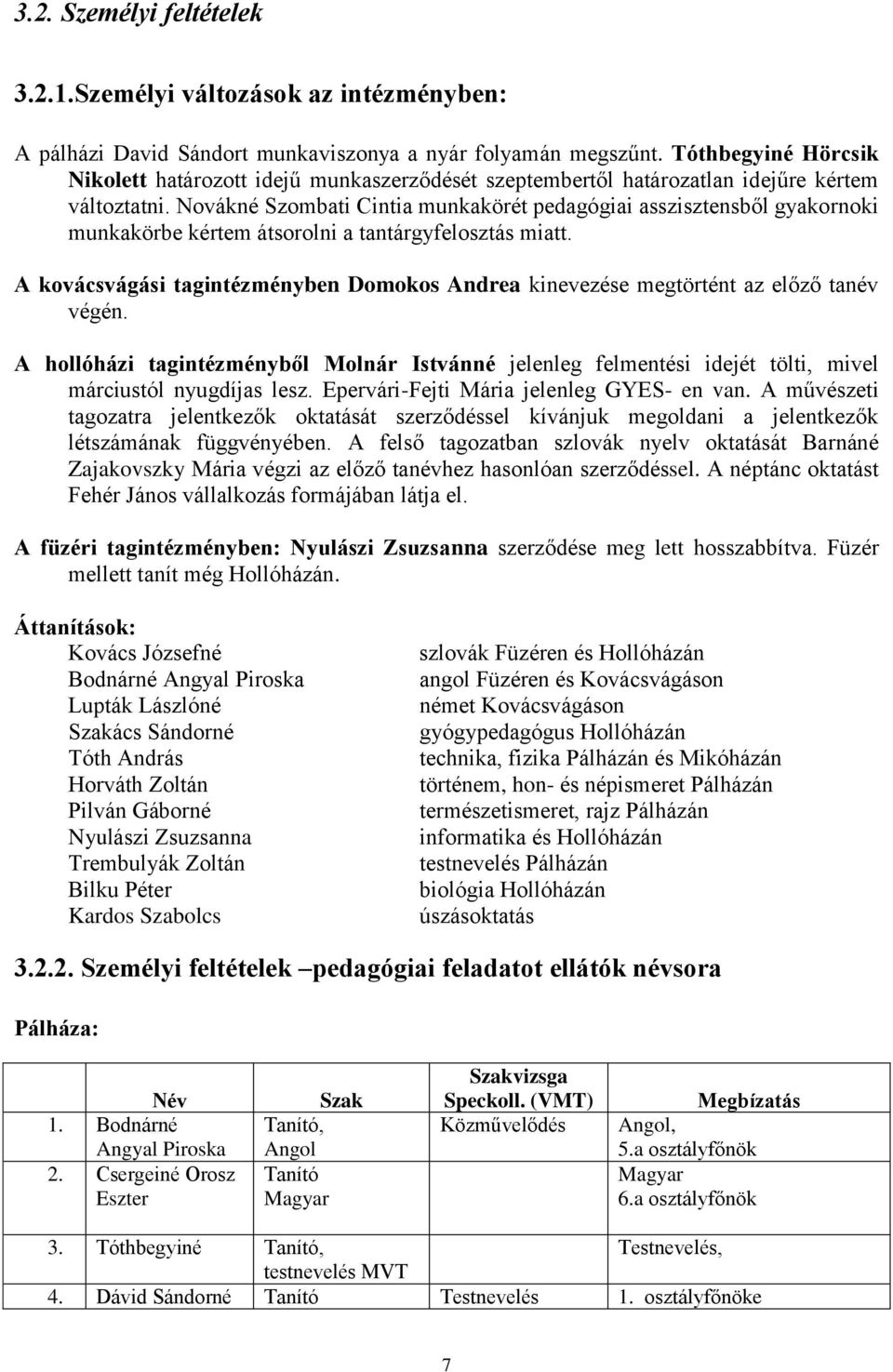 Novákné Szombati Cintia munkakörét pedagógiai asszisztensből gyakornoki munkakörbe kértem átsorolni a tantárgyfelosztás miatt.