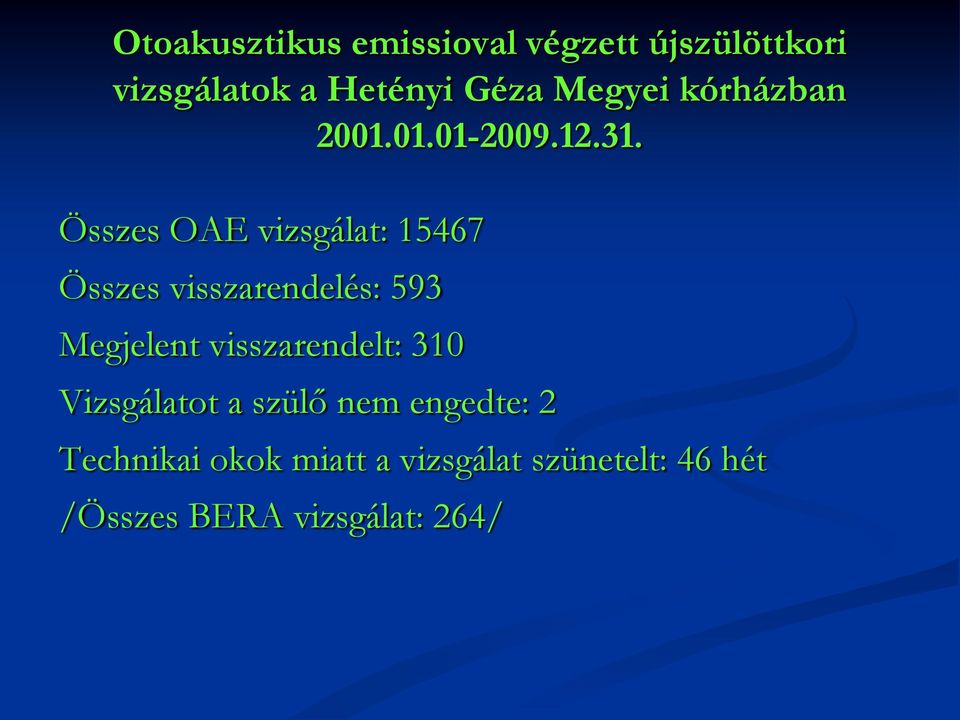 Összes OAE vizsgálat: 15467 Összes visszarendelés: 593 Megjelent