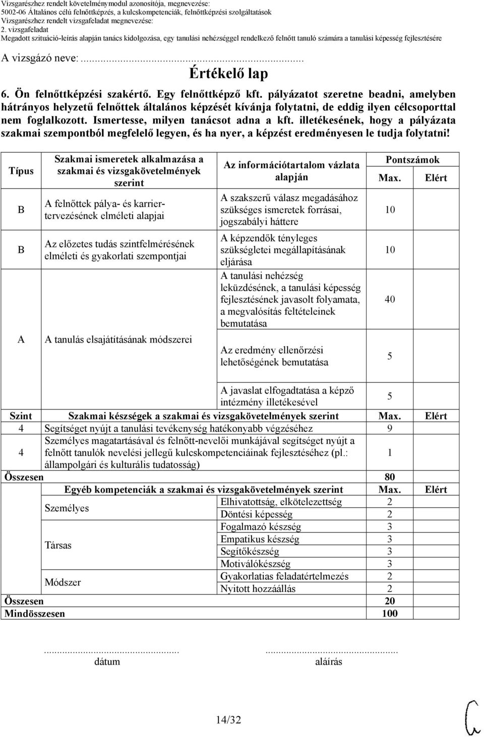 illetékesének, hogy a pályázata szakmai szempontból megfelelő legyen, és ha nyer, a képzést eredményesen le tudja folytatni!