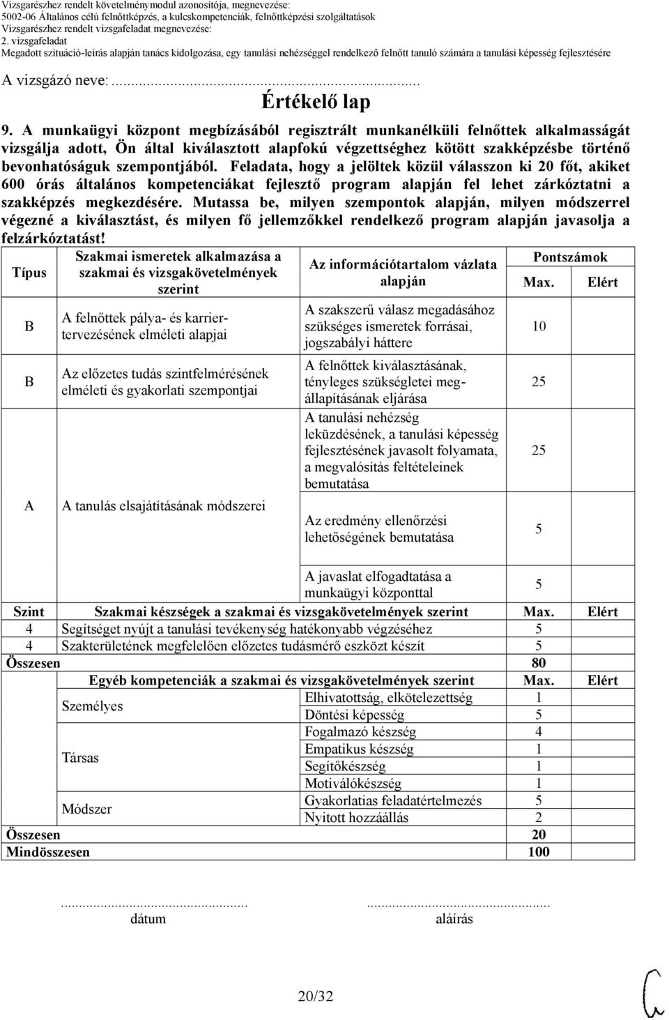 szempontjából. Feladata, hogy a jelöltek közül válasszon ki 20 főt, akiket 600 órás általános kompetenciákat fejlesztő program alapján fel lehet zárkóztatni a szakképzés megkezdésére.