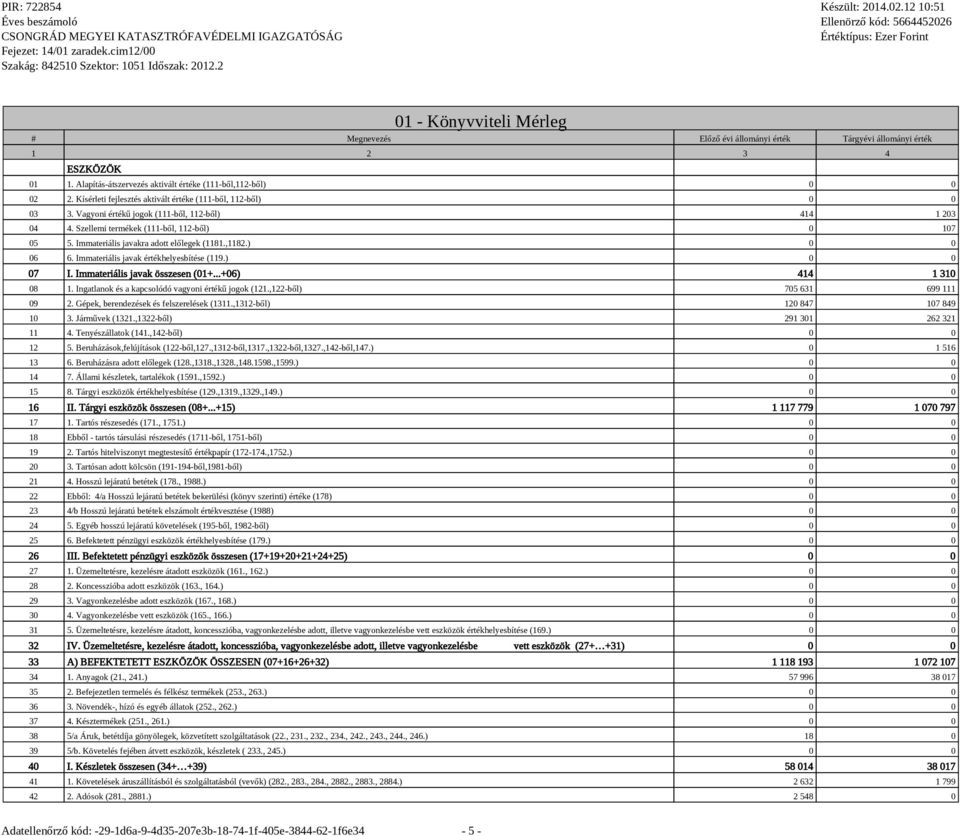 Immateriális javakra adott előlegek (1181.,1182.) 0 0 06 6. Immateriális javak értékhelyesbítése (119.) 0 0 07 I. Immateriális javak összesen (01+...+06) 414 1 310 08 1.