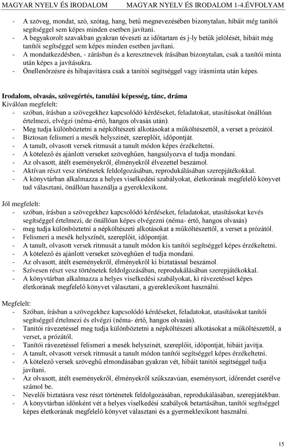 - A mondatkezdésben, - zárásban és a keresztnevek írásában bizonytalan, csak a tanítói minta után képes a javításukra.