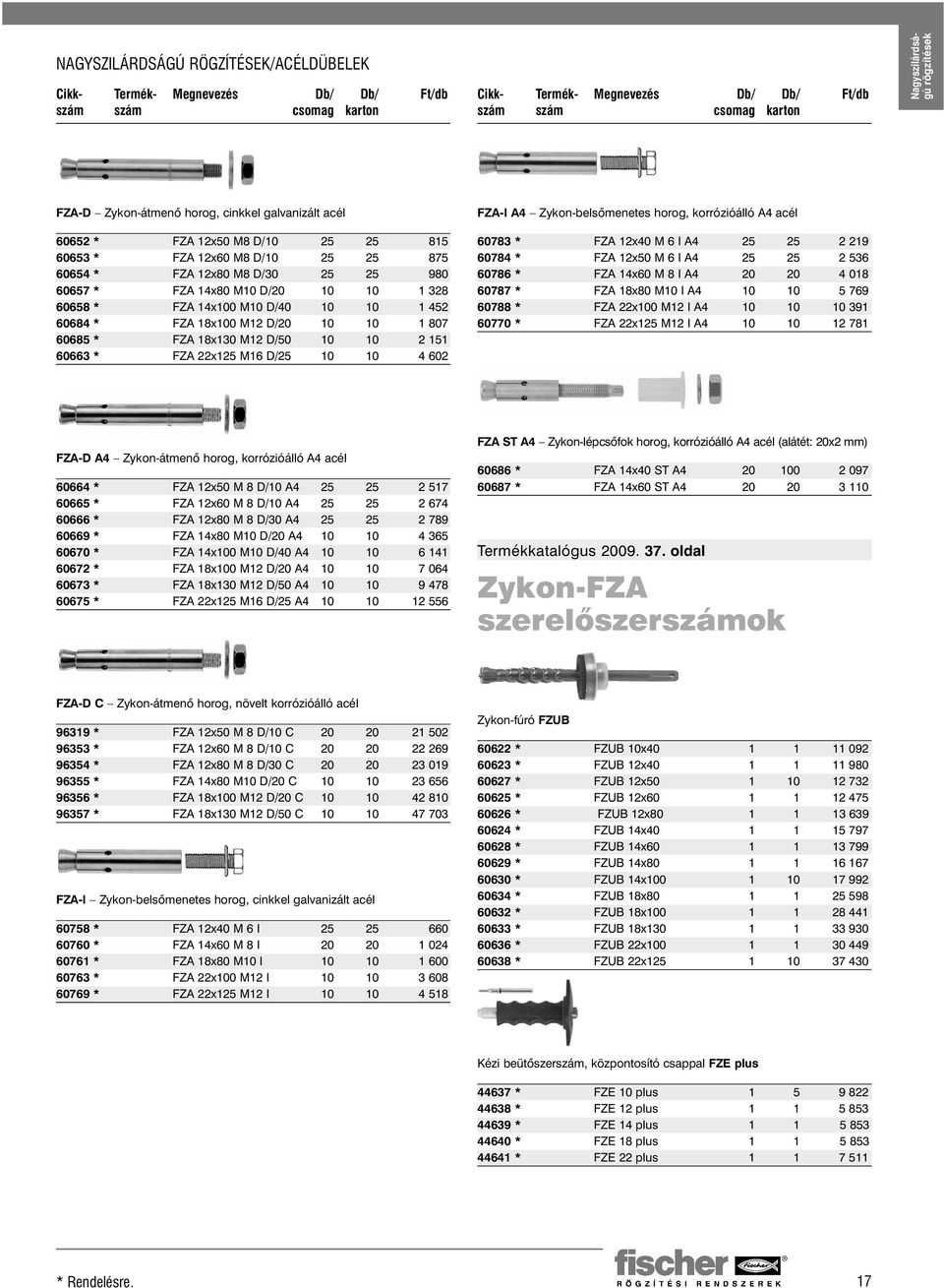 FZA 22x125 M16 D/25 10 10 4 602 FZA-I A4 Zykon-belsõmenetes horog, korrózióálló A4 acél 60783 * FZA 12x40 M 6 I A4 25 25 2 219 60784 * FZA 12x50 M 6 I A4 25 25 2 536 60786 * FZA 14x60 M 8 I A4 20 20