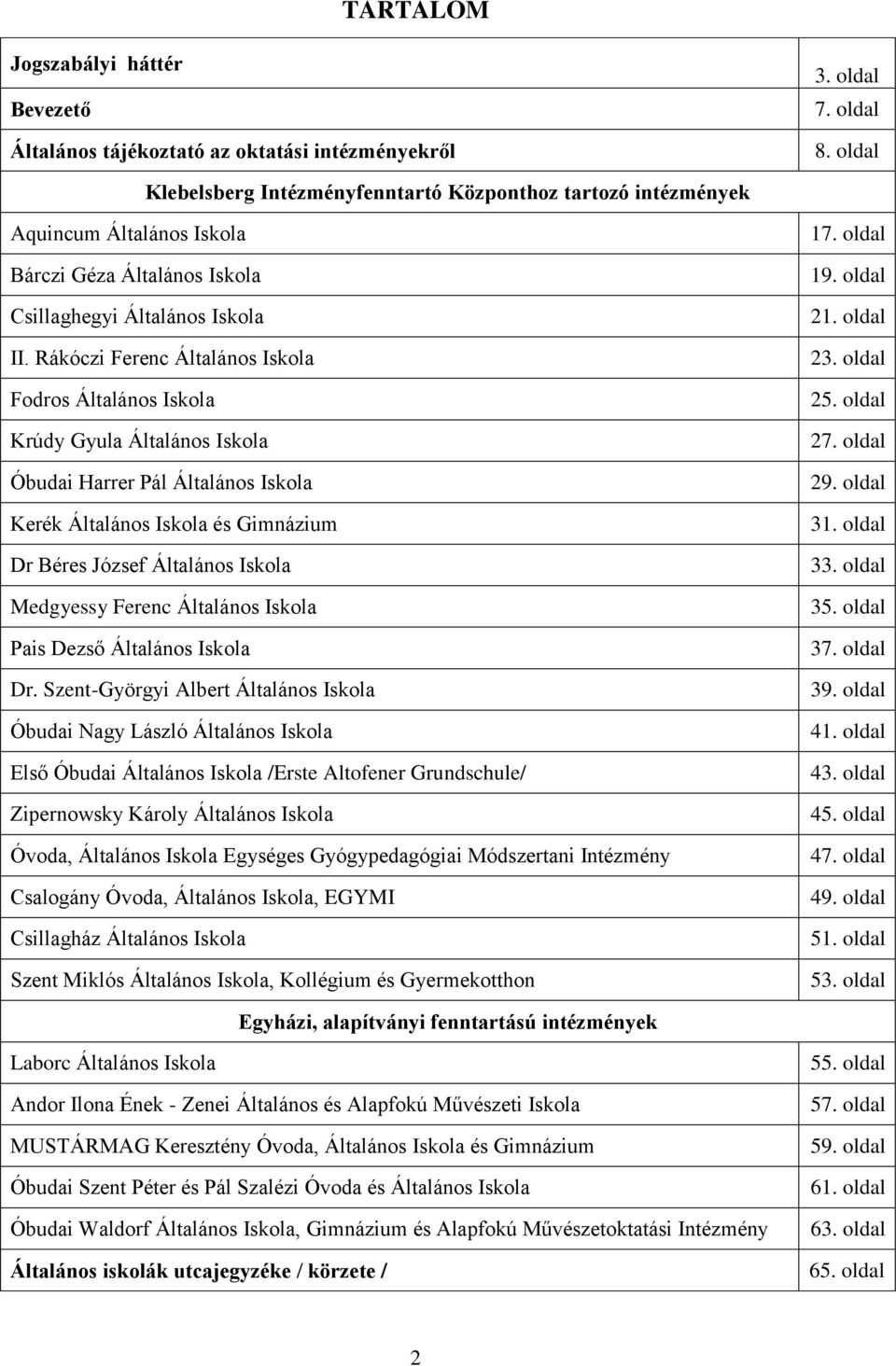 Rákóczi Ferenc Általános Iskola Fodros Általános Iskola Krúdy Gyula Általános Iskola Óbudai Harrer Pál Általános Iskola Kerék Általános Iskola és Gimnázium Dr Béres József Általános Iskola Medgyessy