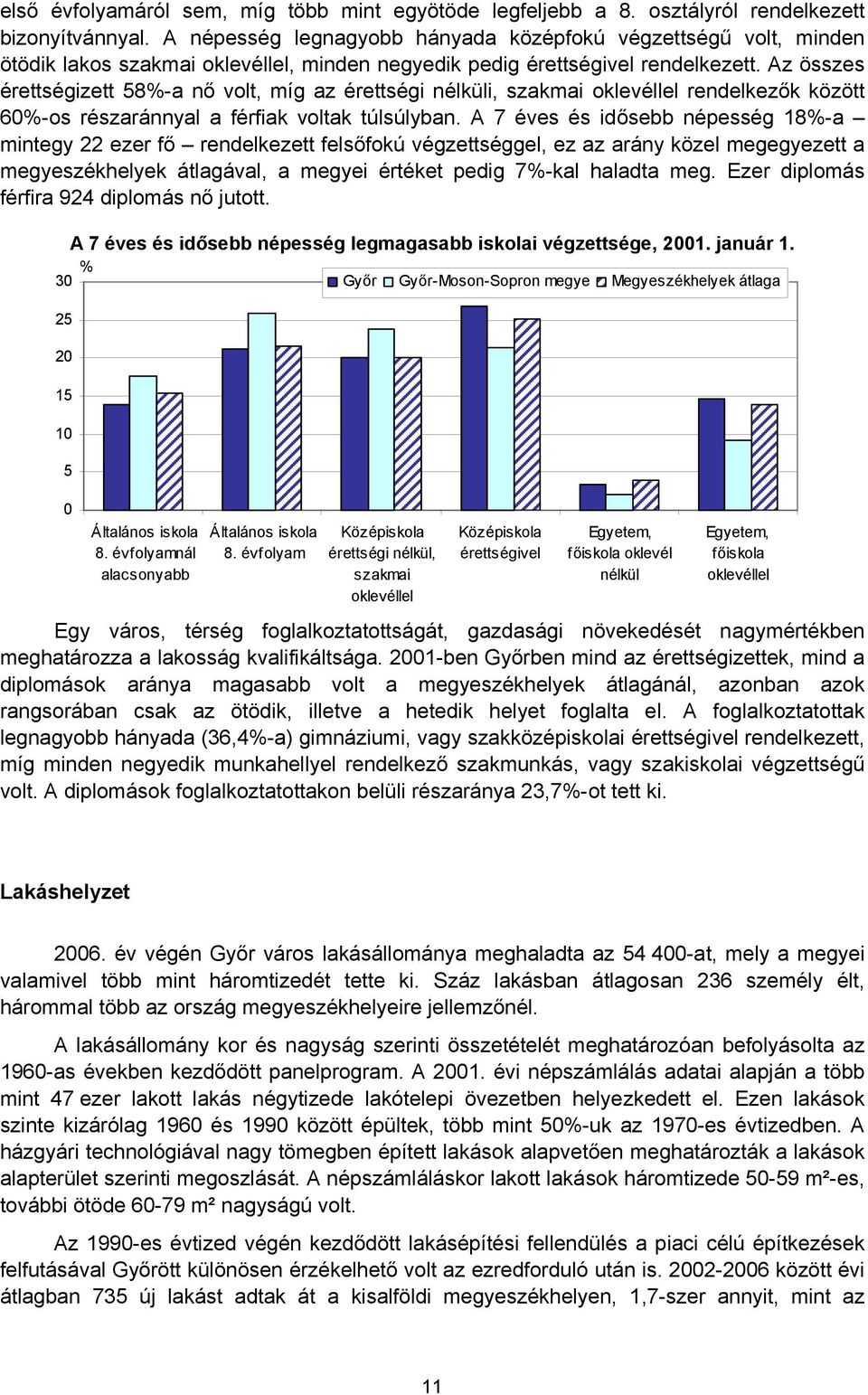 Az összes érettségizett 58%-a nő volt, míg az érettségi nélküli, szakmai oklevéllel rendelkezők között 60%-os részaránnyal a férfiak voltak túlsúlyban.