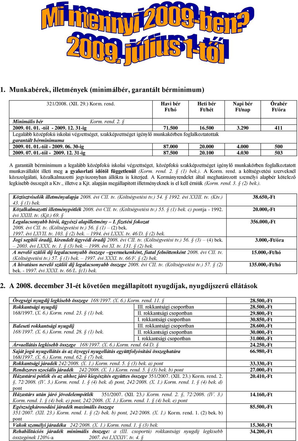 30-ig 87.000 20.000 4.000 500 2009. 07. 01.-től - 2009. 12. 31-ig 87.500 20.100 4.