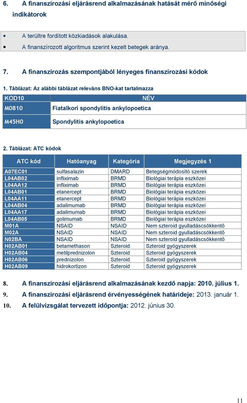 Táblázat: Az alábbi táblázat releváns BNO-kat tartalmazza KOD10 NÉV M0810 Fiatalkori spondylitis ankylopoetica M45H0 Spondylitis ankylopoetica 2.