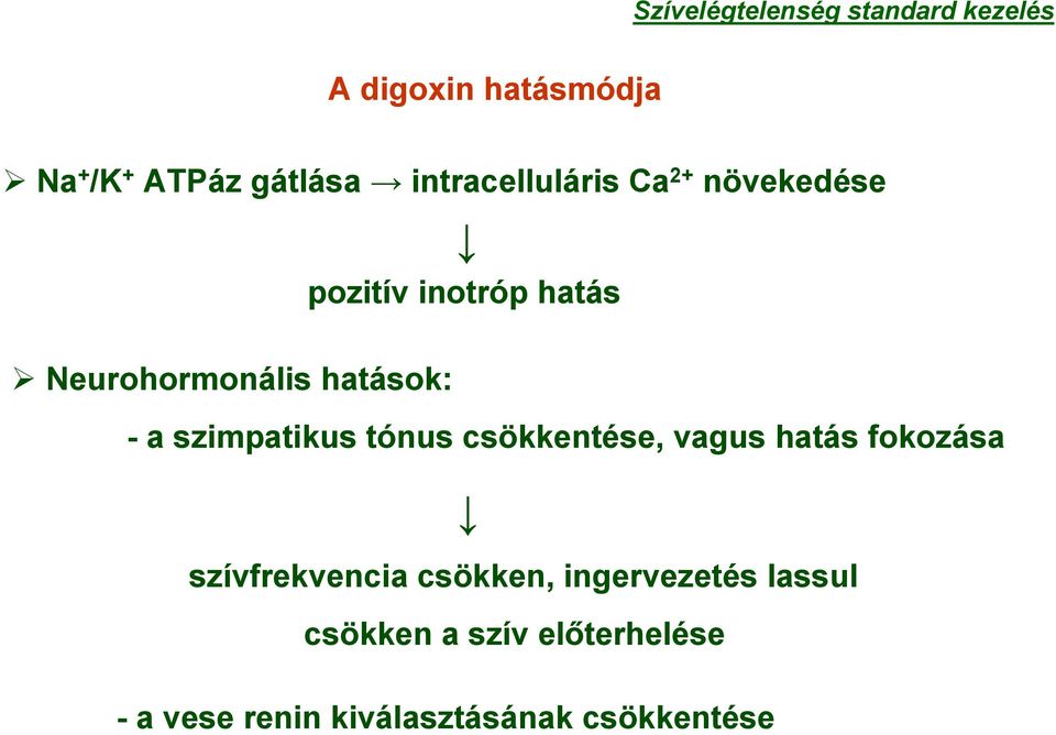 tónus csökkentése, vagus hatás fokozása szívfrekvencia csökken,