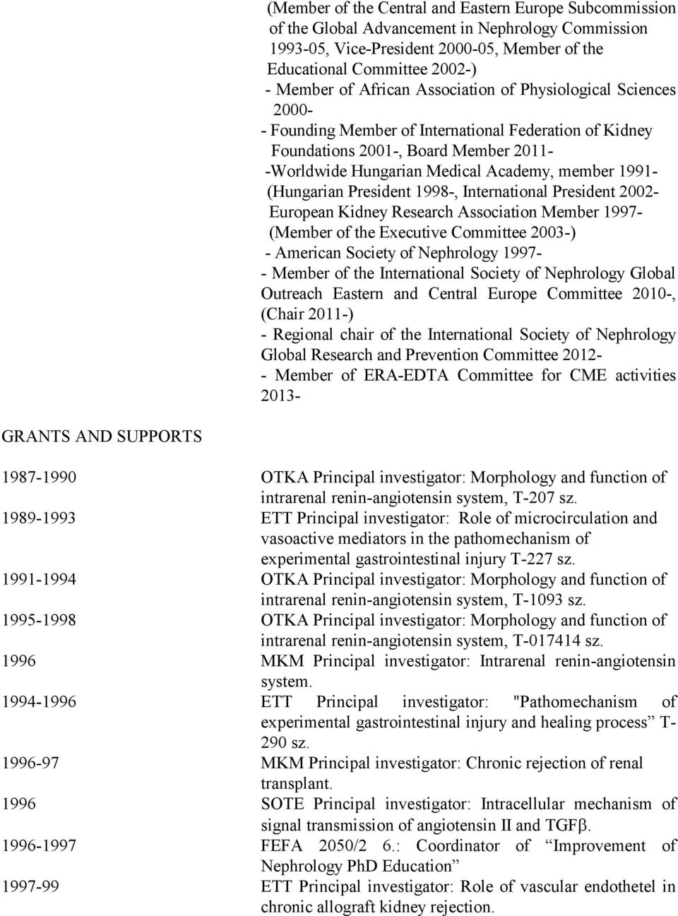 (Hungarian President 1998-, International President 2002- European Kidney Research Association Member 1997- (Member of the Executive Committee 2003-) - American Society of Nephrology 1997- - Member